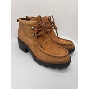 Born Griffin laced up block heel tan suede leather upper boots brown size 7